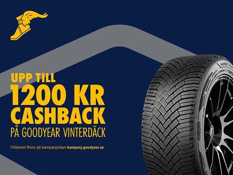 Få upp till 1 200 kr i cashback på Goodyear vinterdäck hos Bythjul