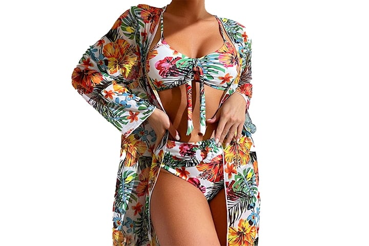 Chic Högmidjad Bikini och Kimono-set