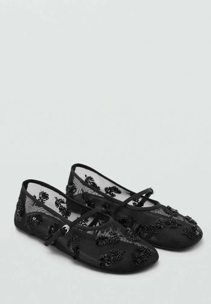 Svarta Mango Ballerinaskor med Remmar
