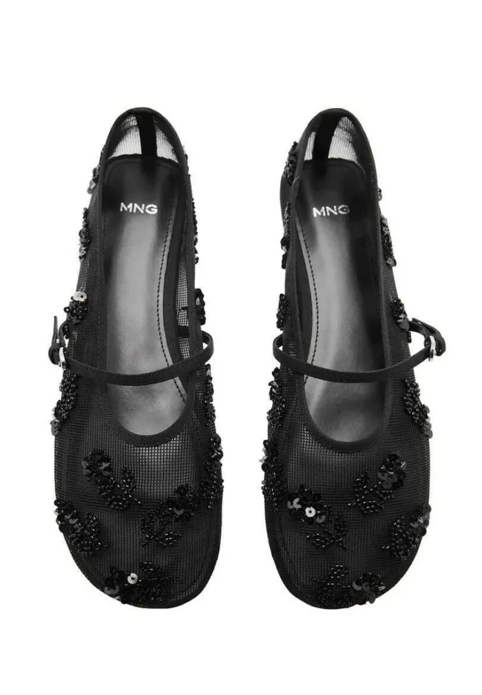 Svarta Mango Ballerinaskor med Remmar