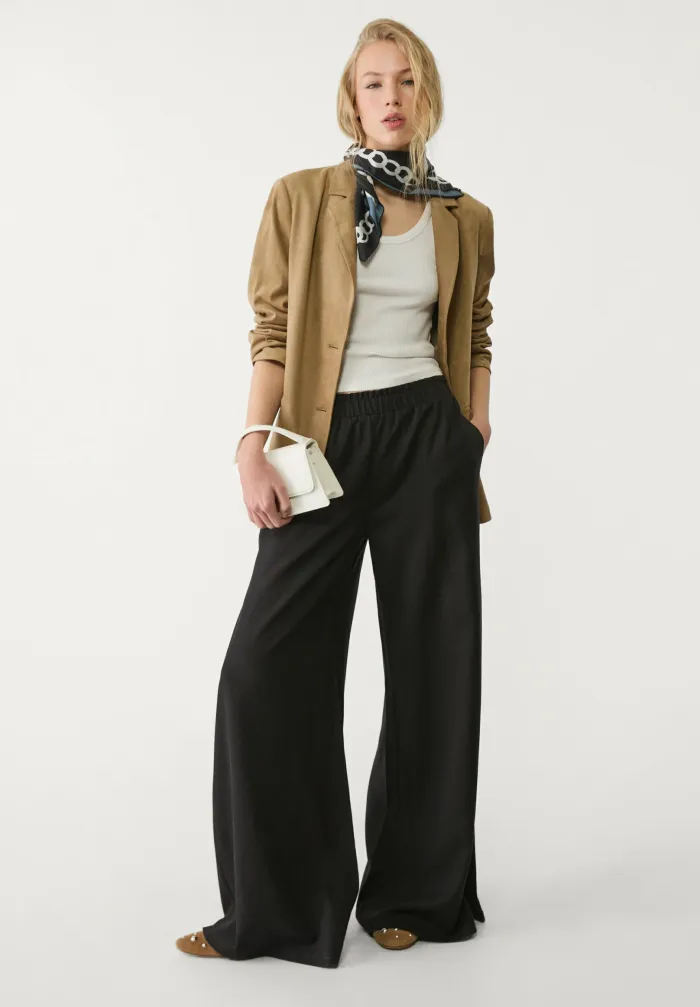 Stradivarius Black Flowing Fabric Trousers