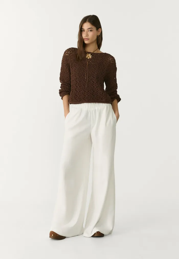 Stradivarius Beige Flowing Fabric Trousers