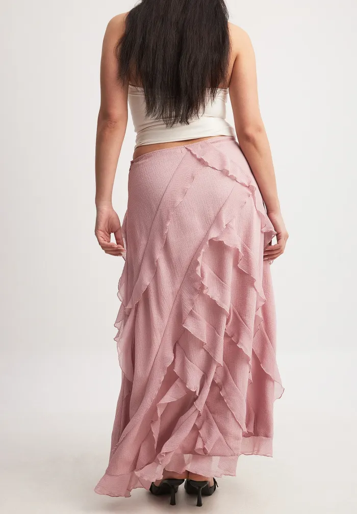 NA-KD Frilly Maxi Skirt - Dusty Pink
