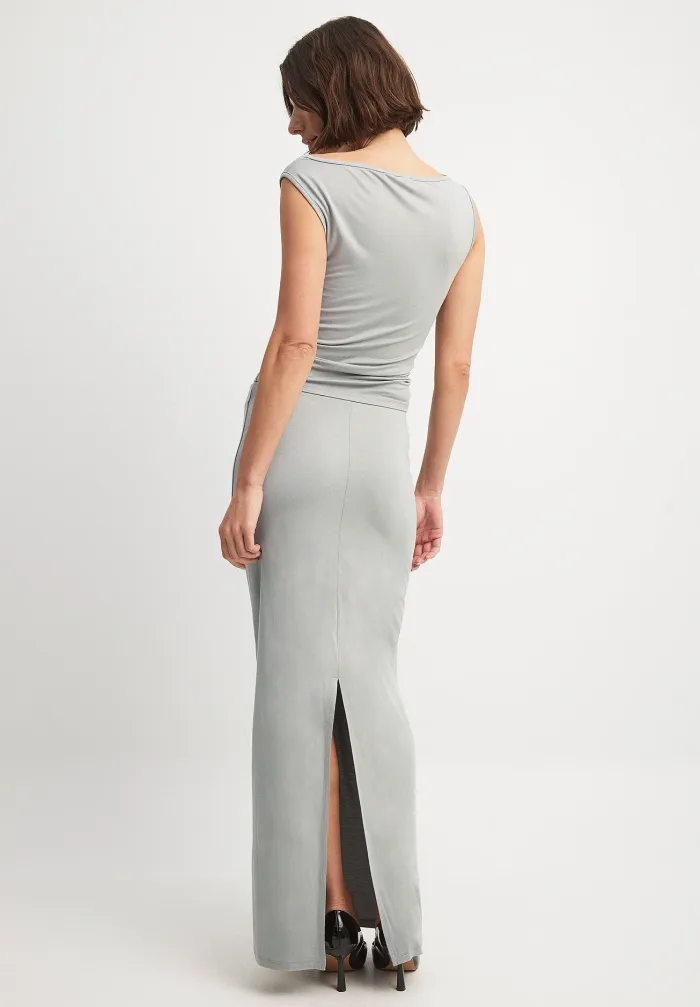NA-KD Fitted Maxi Skirt - Medium Grey