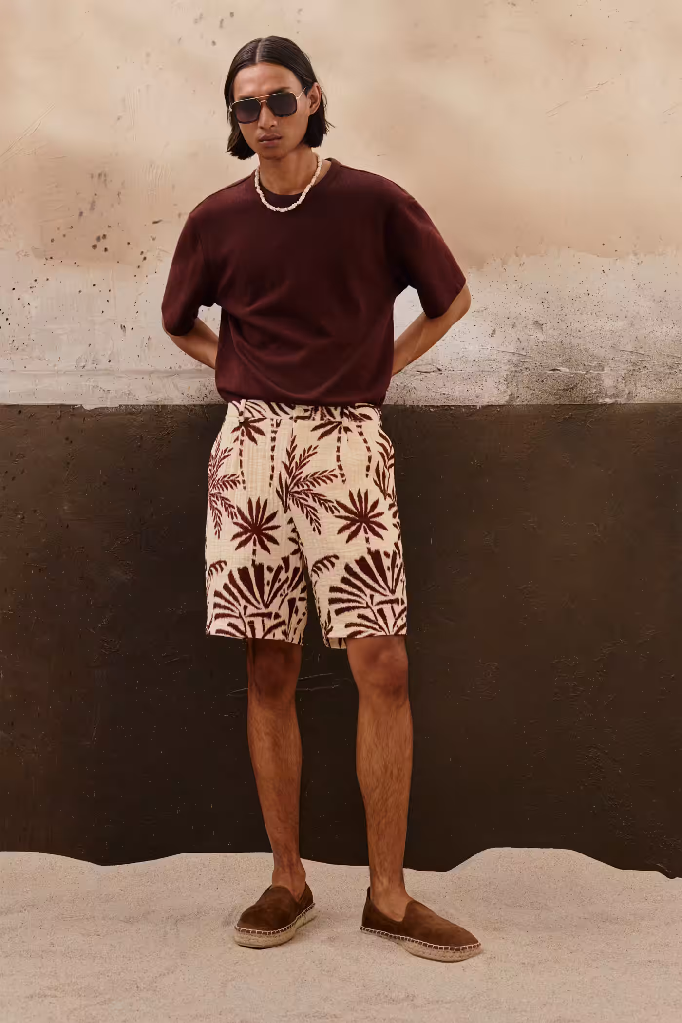 Herr Mönstrade Relaxed Fit Shorts - Vit/Palmer