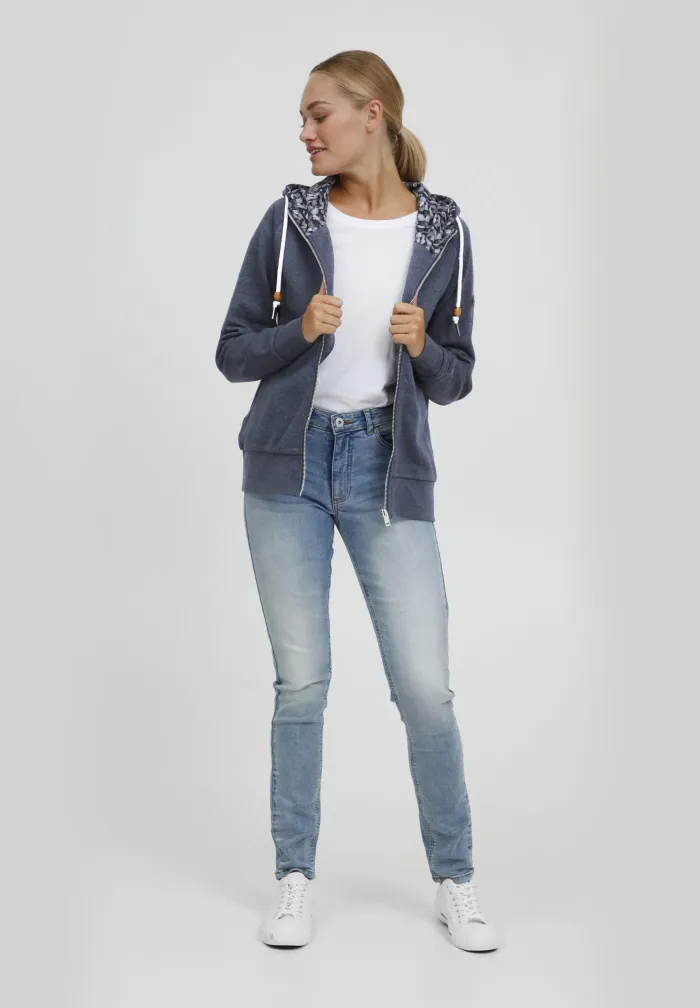 Oxmo Tröja Blåmelerad med Dragkedja