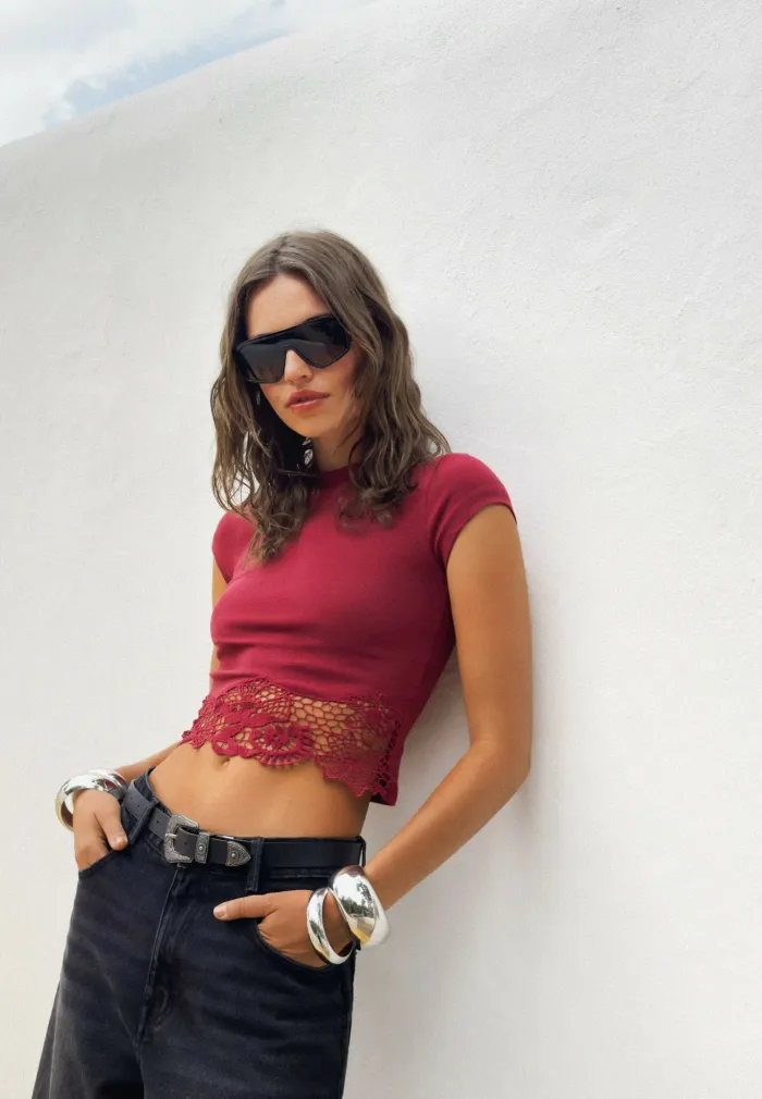 Short Sleeve Printed T-Shirt - Dark Red
