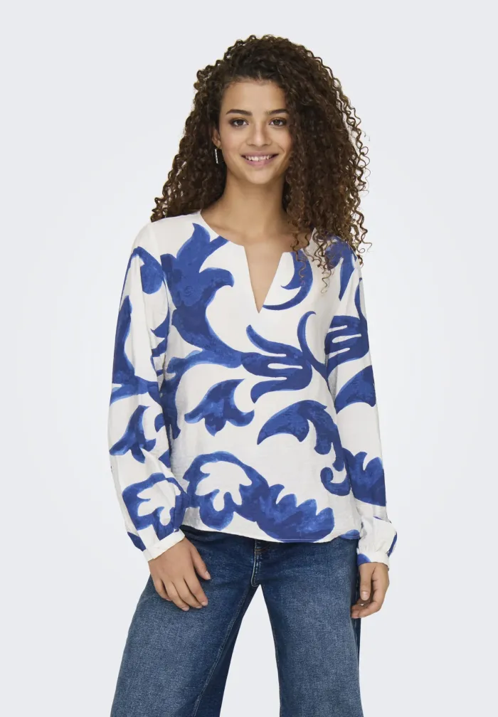 JDYMAY LIFE LS Floral Blouse - Birch/Offwhite