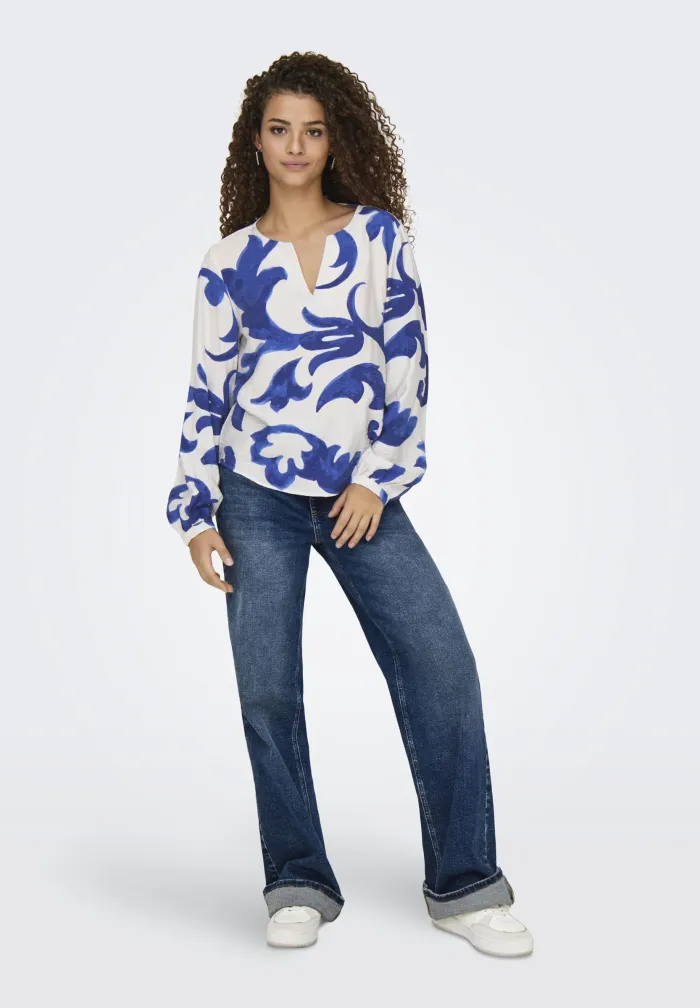 JDYMAY LIFE LS Floral Blouse - Birch/Offwhite