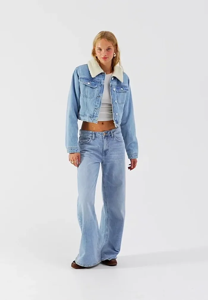 Bershka Light-Blue Flared Denim Jeans