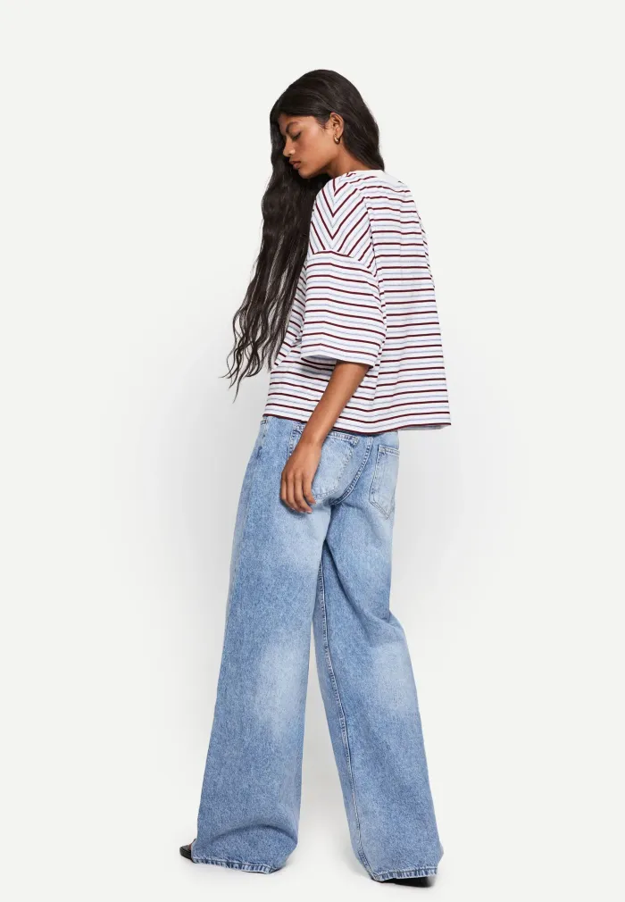 Bershka Light-Blue Flared Denim Jeans