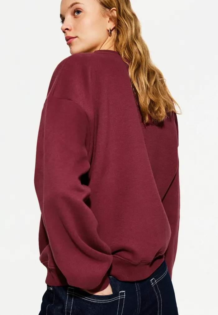 Bershka Bordeaux V-Neck Sweatshirt Vinröd