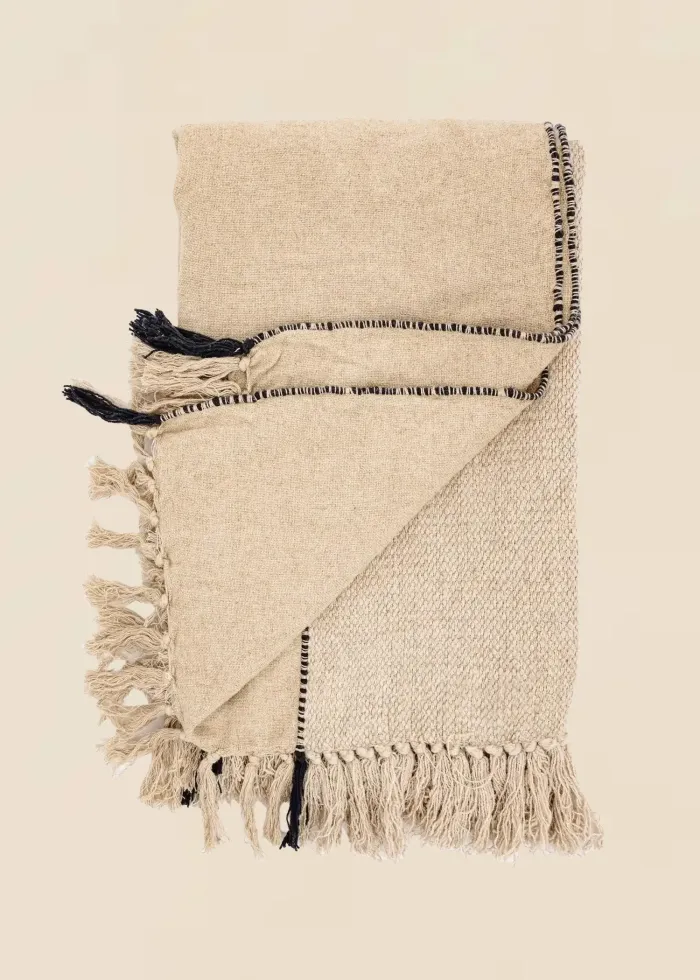 TEKLA Elegant Beige Linen Throw Blanket