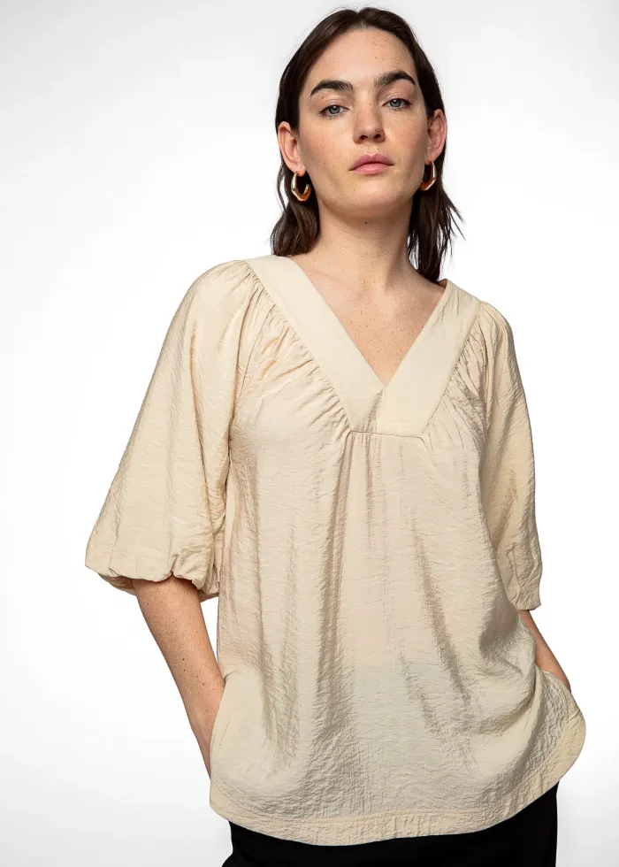 Allegra Beige Puff-Sleeve Blouse
