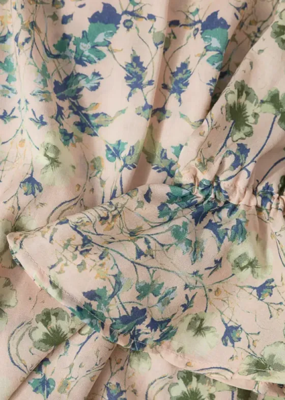 CLEA Blommig Volangblus i Beige