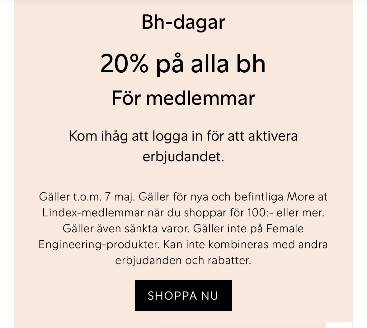 20% på alla bh-ar för medlemmar