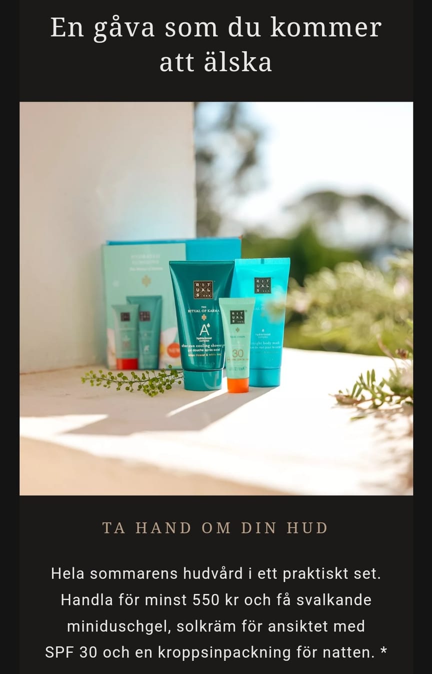 Handla för 550kr och få gåva från Rituals