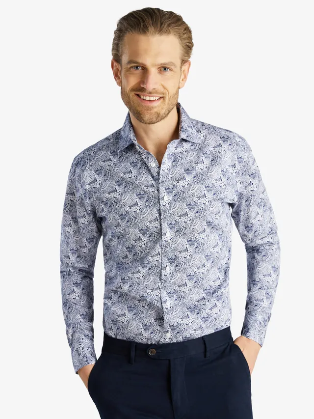 John Henric blå & vit blommig skjorta