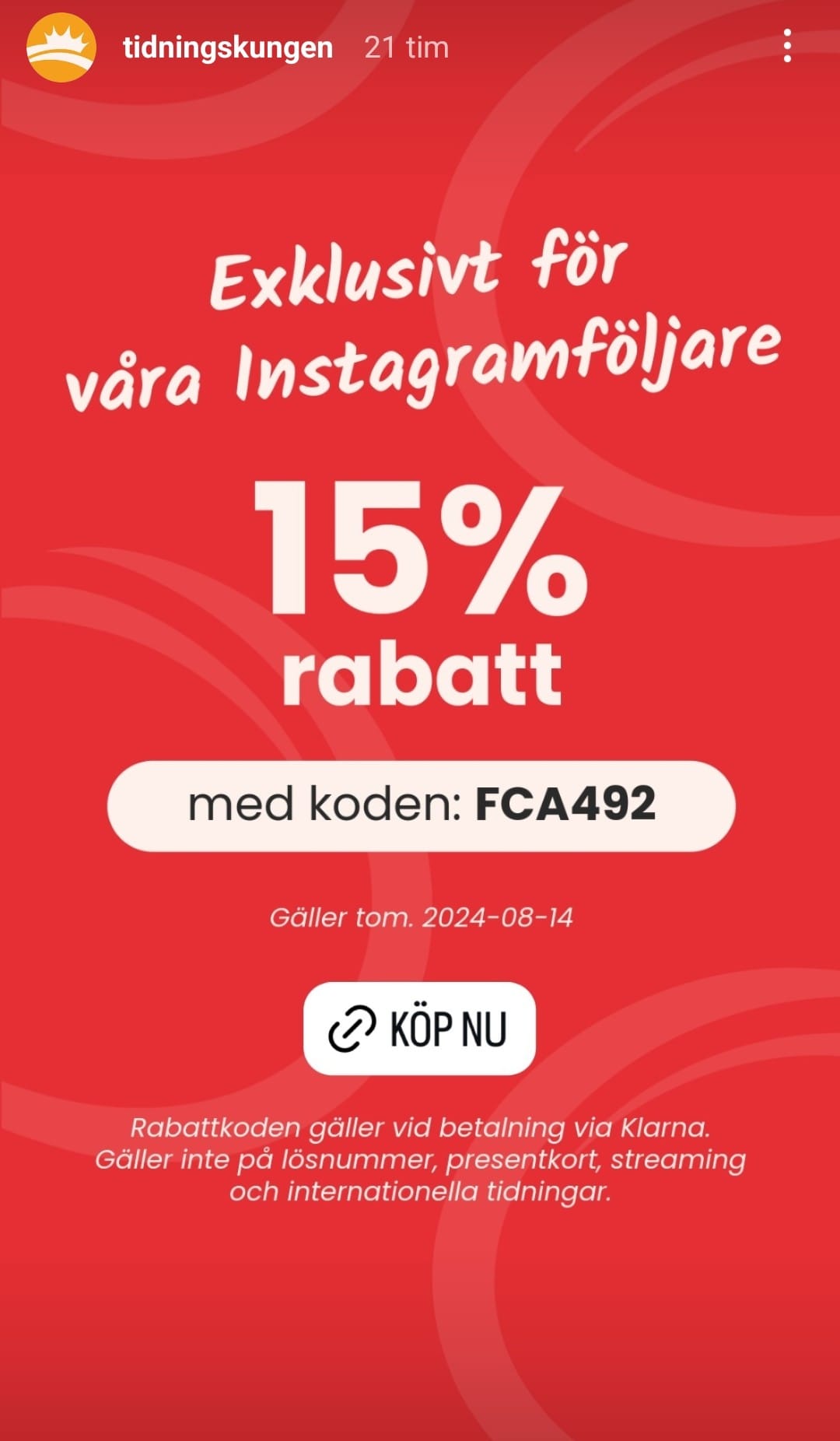15% rabatt - Tidningskungen.se