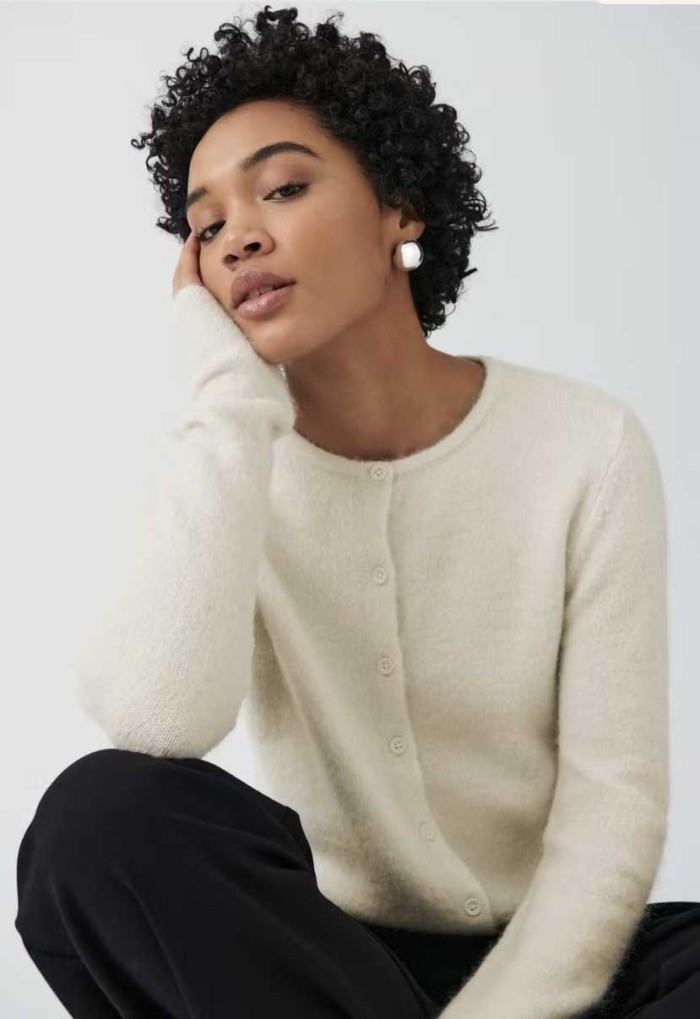 Women's White Knitted Cardigan Sweater