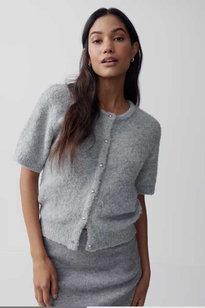 Gray Knitted Boucle Cardigan for Women