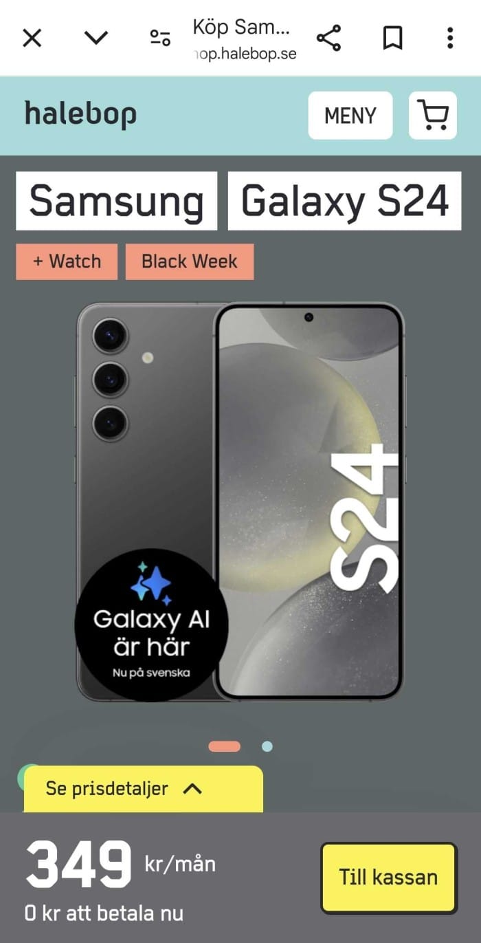 Samsung Galaxy S24 128GB Onyx Svart