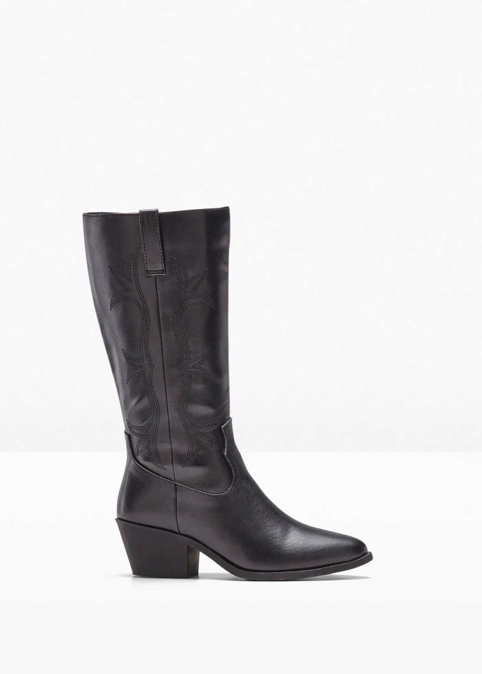 Elegant Svart Cowboystövel med Detaljer