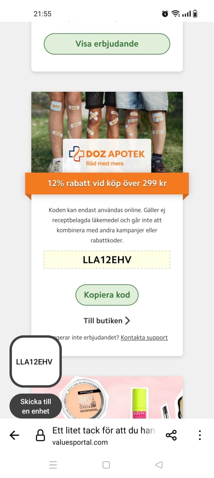 12% rabatt vid köp över 299 kr på DOZ Apotek