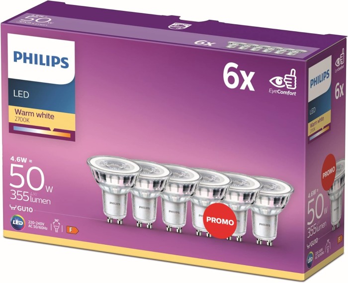 Philips Classic 50W GU10 LED-lampor 6-Pack, Varmvit
