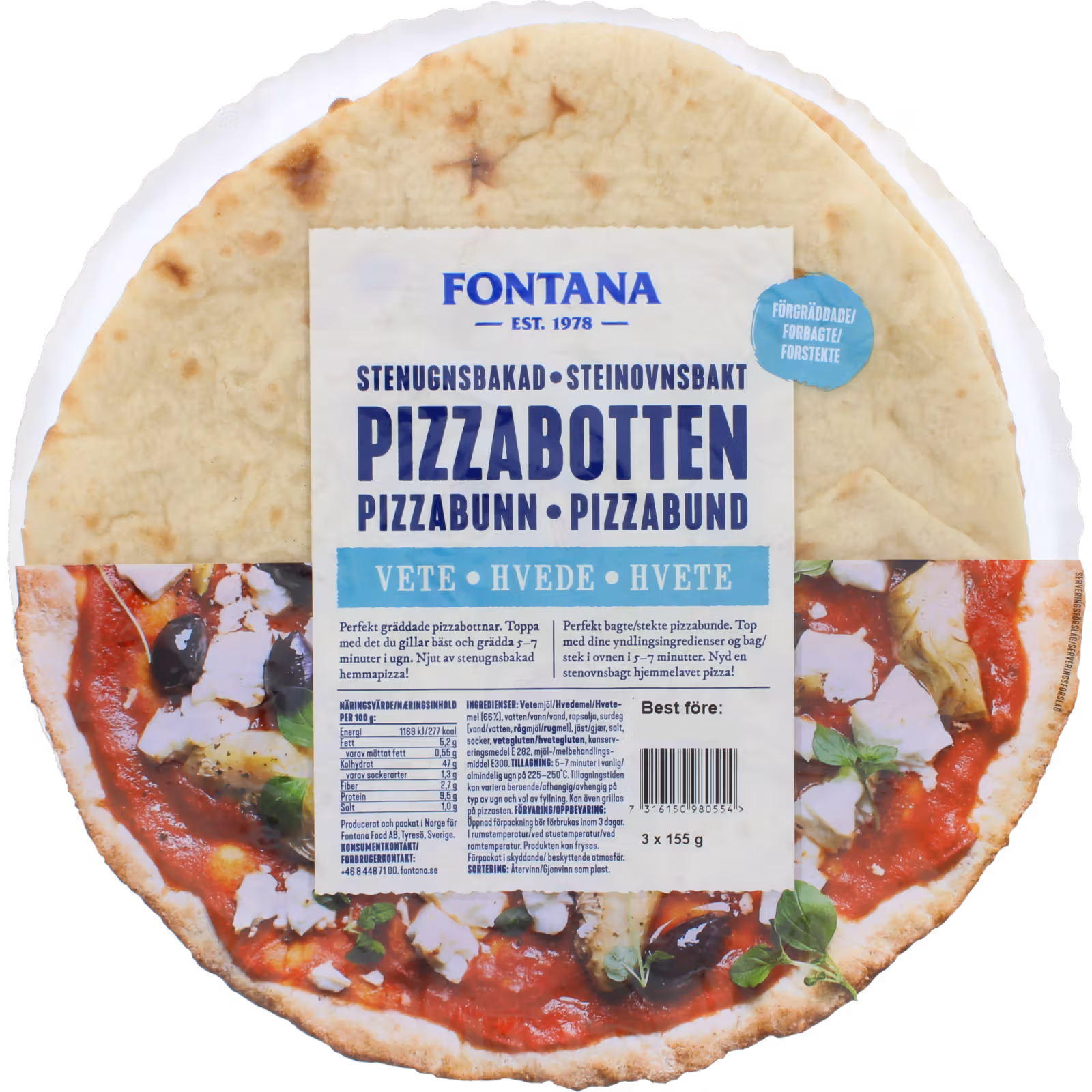 Fontana Pizzabotten 3-Pack, 465g Total