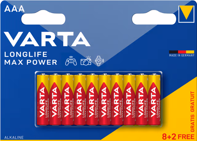 Varta Longlife Max Power AAA Batteries, 10-Pack