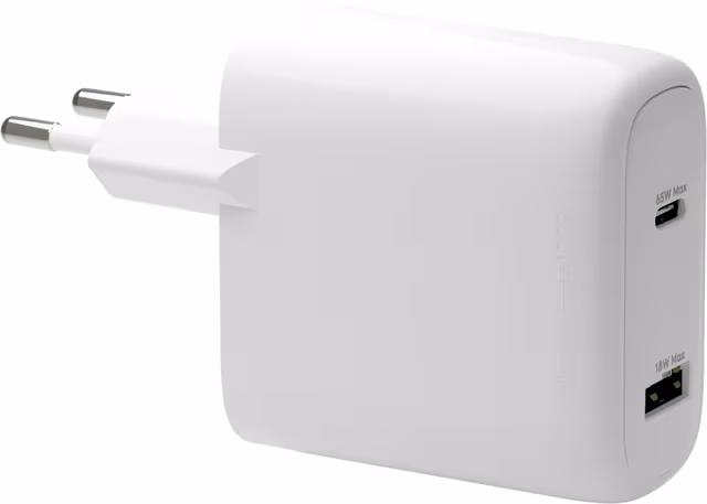 65W USB-C & 18W USB-A Väggladdare Vit
