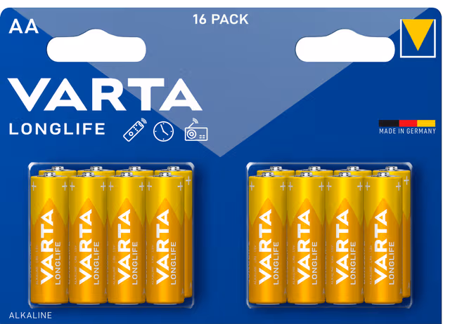 Varta Longlife AA Batteries, 16-Pack