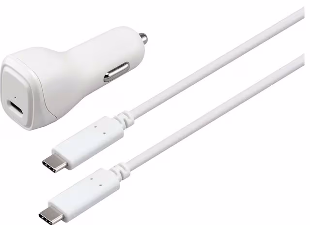 Sandstrøm USB-C till USB-C Biladapter Vit