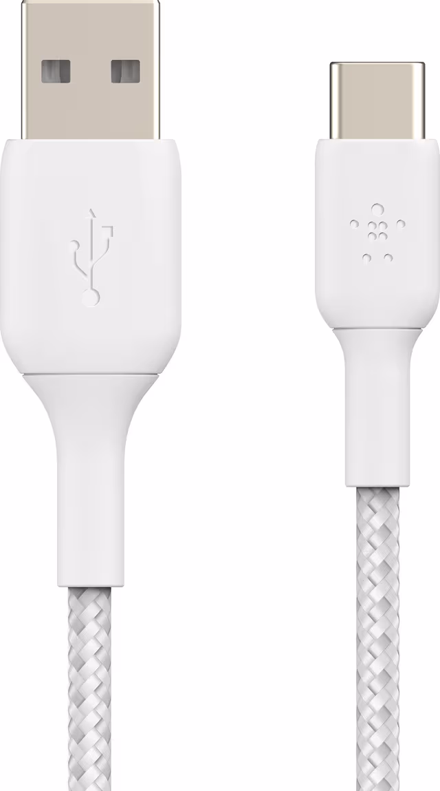 Belkin BOOST CHARGE 2m Flätad USB-C/A-kabel, Vit
