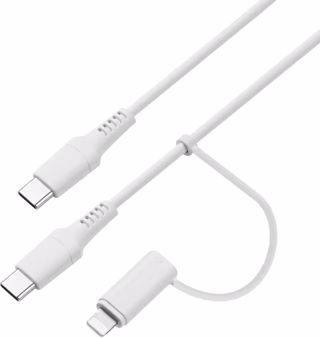 Sandstrøm USB-C till USB-C kabel, 3m med Lightning-adapter