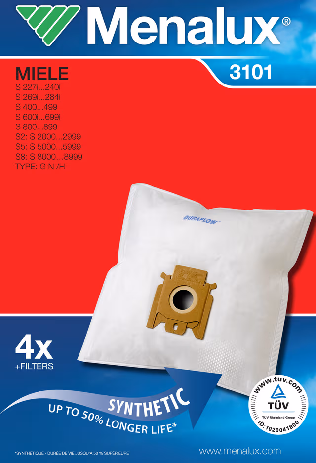 Menalux 3101 Dammsugarpåsar till Miele, 4-pack