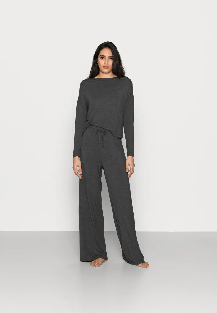 Anna Field Wide-Leg Pajama Set - Dark Gray
