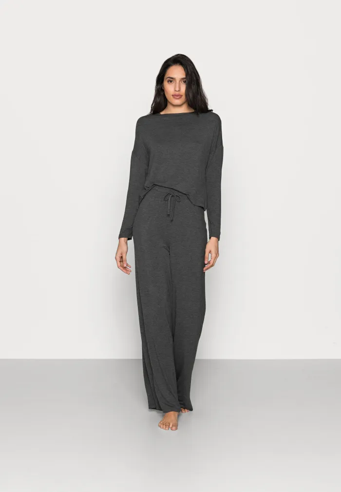 Anna Field Wide-Leg Pajama Set - Dark Gray