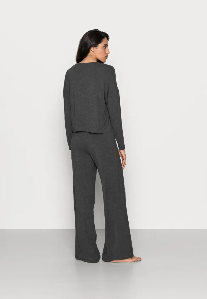 Anna Field Wide-Leg Pajama Set - Dark Gray