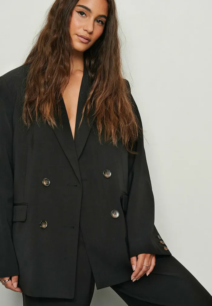 NA-KD Double-Breasted Oversized Blazer - Black

