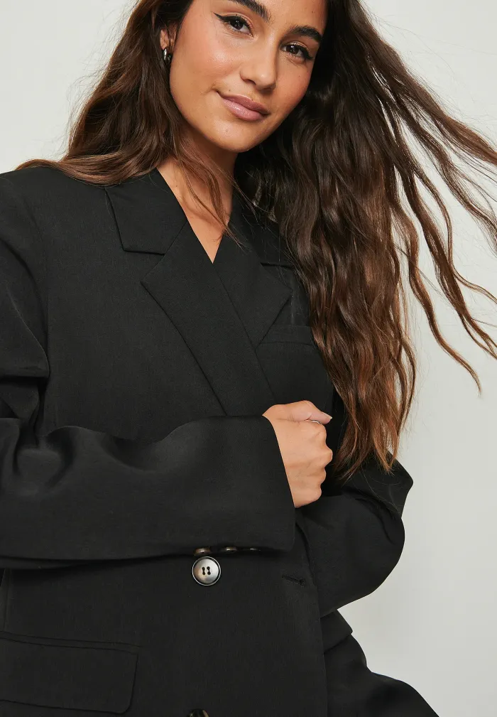 NA-KD Double-Breasted Oversized Blazer - Black
