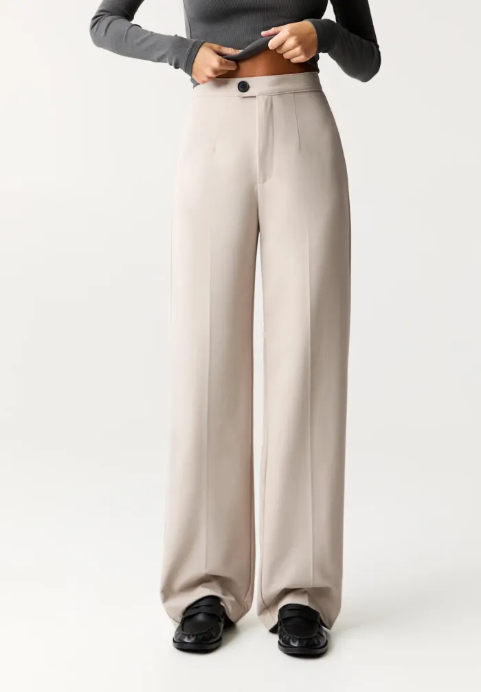 PULL&BEAR Straight-Leg Beige Darted Trousers