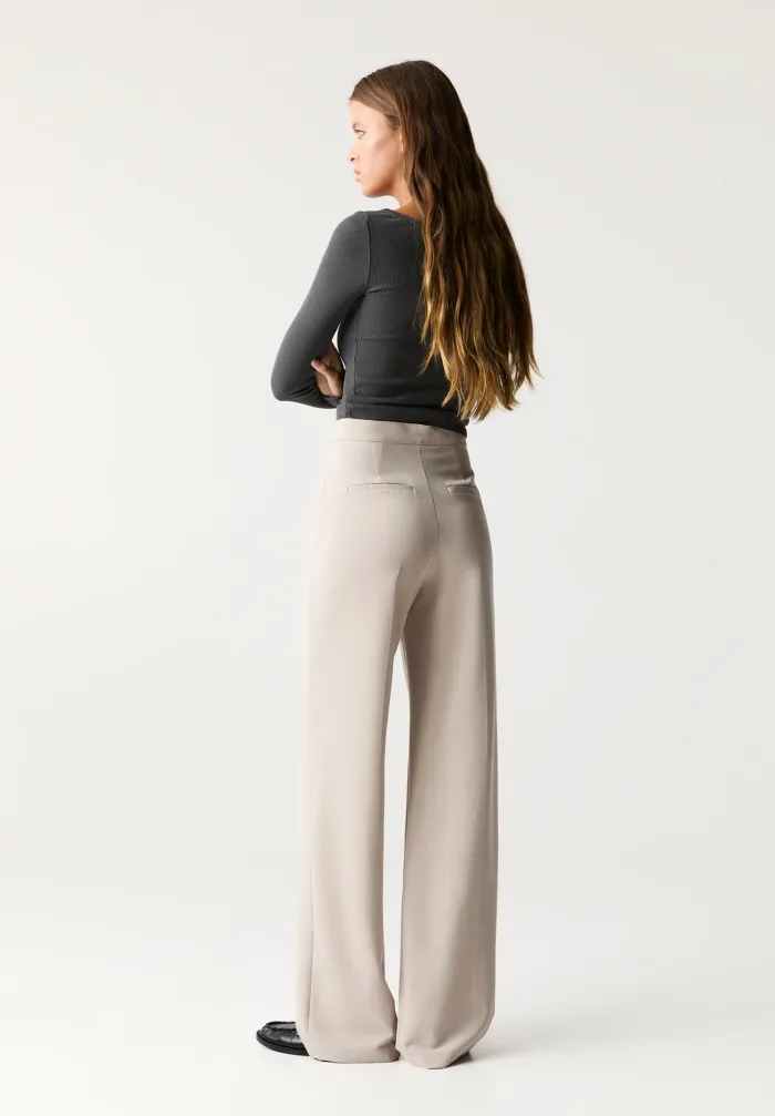 PULL&BEAR Straight-Leg Beige Darted Trousers