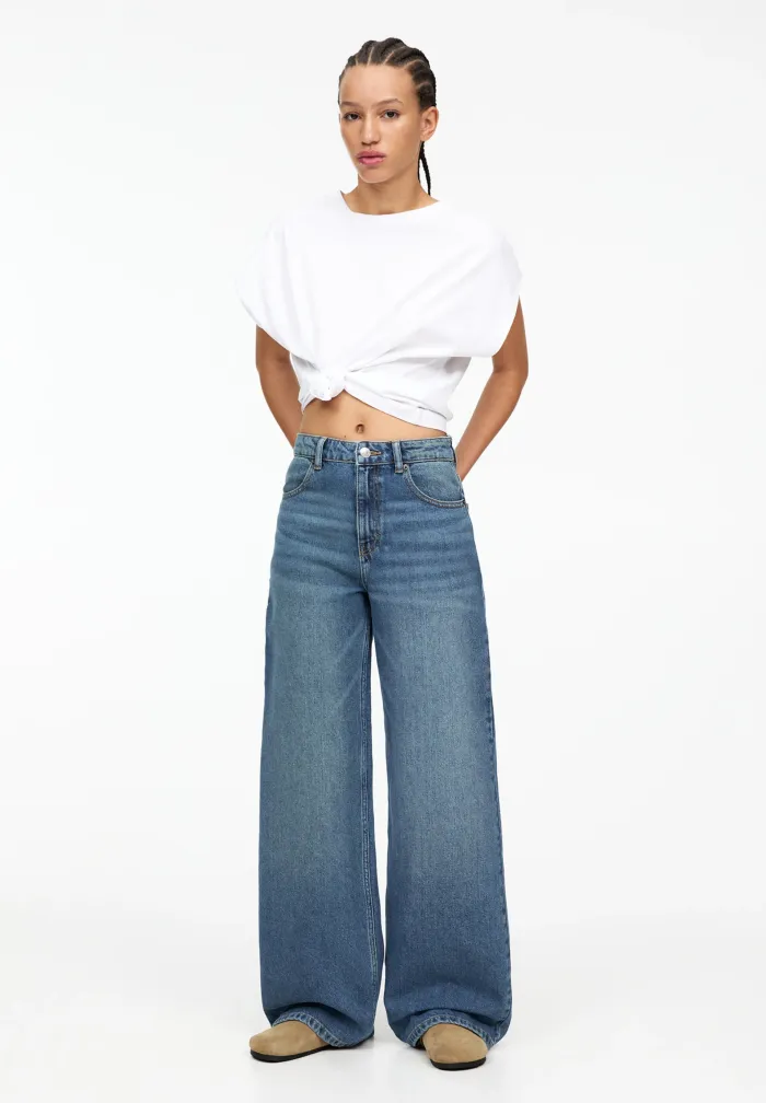 PULL&BEAR Mid-Rise Dark Blue Straight Jeans
