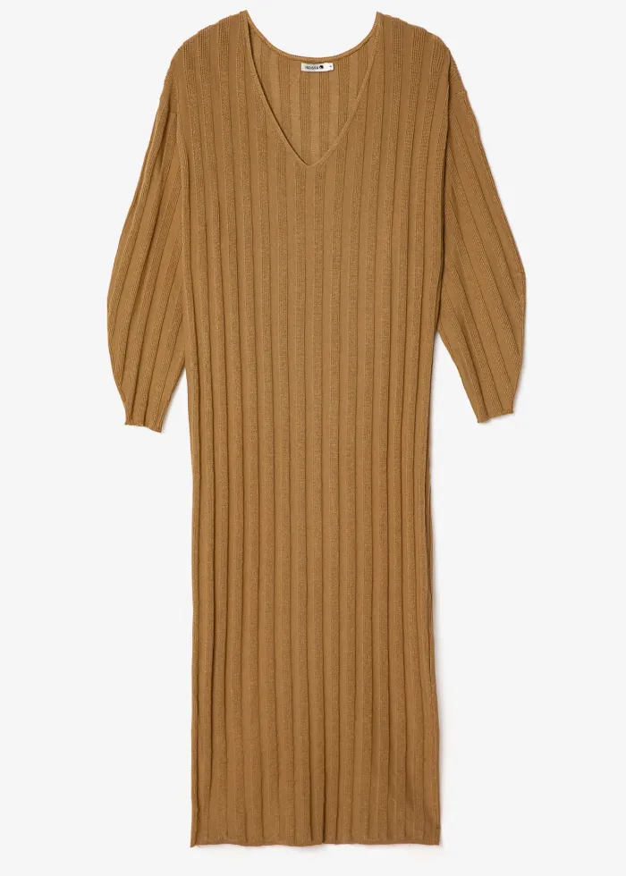 LEILANI Lång Ribbstickad Klänning i Gul