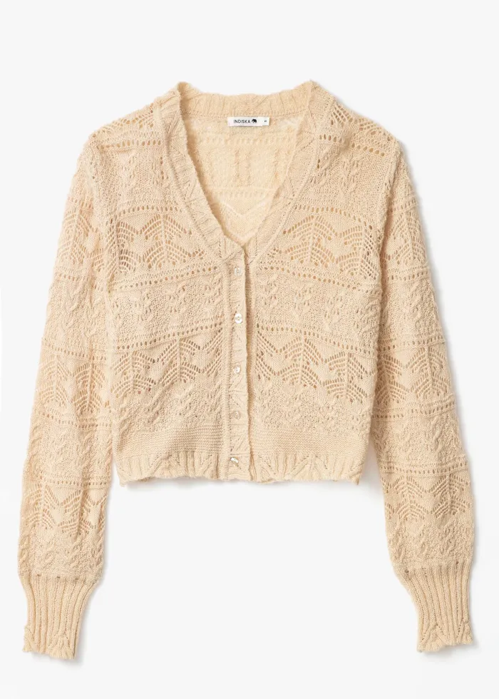 Anais - Mönsterstickad Beige Kofta