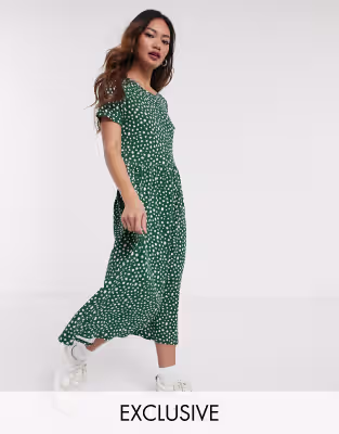 Wednesday's Girl – Grön Fläckprickig Midi-Smockklänning