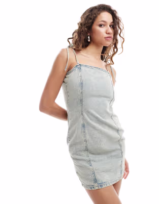 Monki Beige Mini Jeansklänning med Knytning