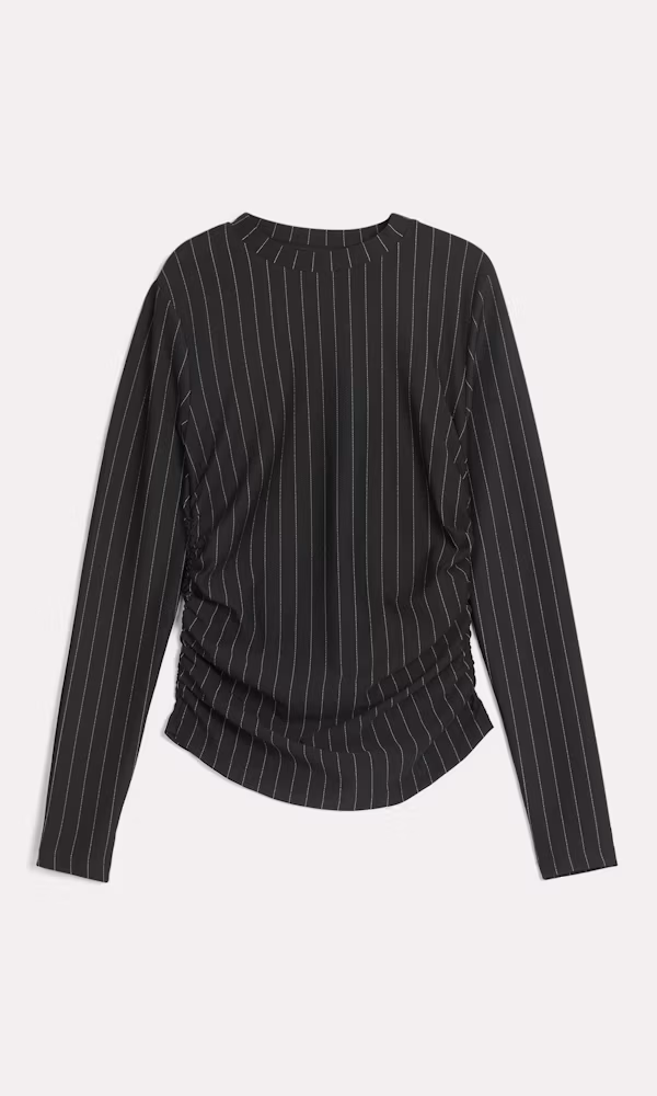Elegant Svart Randig Draperad Damtopp